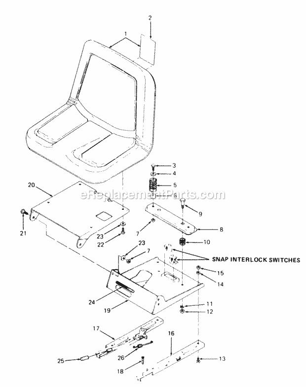 Seat & Track Assembly Diagram and Parts List for 2084 836000-864500, 143-733-100, 144-733-100 Cub Cadet Lawn Tractor